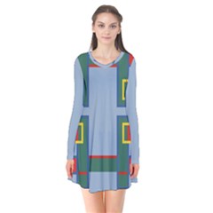 Abstract Pattern Geometric Backgrounds   Long Sleeve V-neck Flare Dress by Eskimos