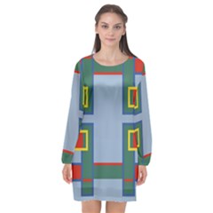 Abstract Pattern Geometric Backgrounds   Long Sleeve Chiffon Shift Dress  by Eskimos