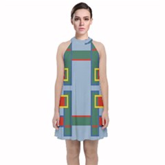 Abstract Pattern Geometric Backgrounds   Velvet Halter Neckline Dress  by Eskimos