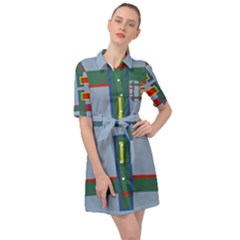 Abstract Pattern Geometric Backgrounds   Belted Shirt Dress by Eskimos