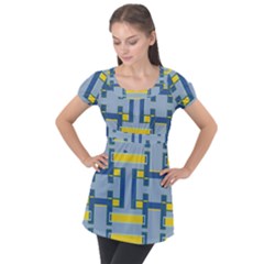 Abstract Pattern Geometric Backgrounds   Puff Sleeve Tunic Top by Eskimos