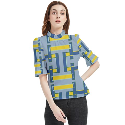 Abstract Pattern Geometric Backgrounds   Frill Neck Blouse by Eskimos