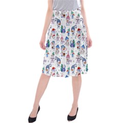 Cute Snowmen Celebrate New Year Midi Beach Skirt