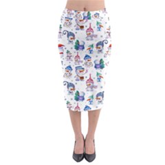 Cute Snowmen Celebrate New Year Midi Pencil Skirt by SychEva