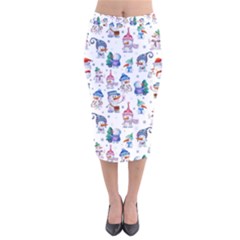 Cute Snowmen Celebrate New Year Velvet Midi Pencil Skirt by SychEva