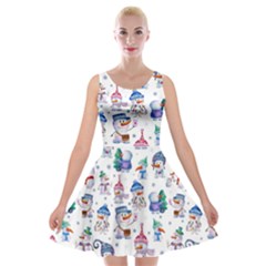 Cute Snowmen Celebrate New Year Velvet Skater Dress by SychEva