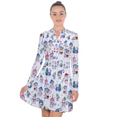 Cute Snowmen Celebrate New Year Long Sleeve Panel Dress by SychEva