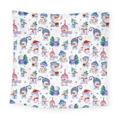 Cute Snowmen Celebrate New Year Square Tapestry (large) by SychEva