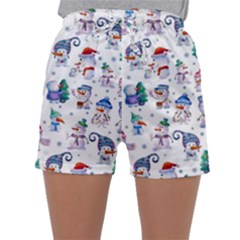 Cute Snowmen Celebrate New Year Sleepwear Shorts by SychEva