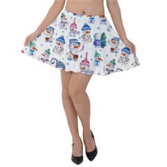 Cute Snowmen Celebrate New Year Velvet Skater Skirt by SychEva