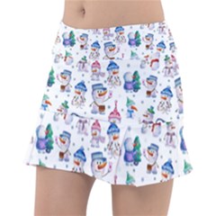 Cute Snowmen Celebrate New Year Classic Tennis Skirt by SychEva