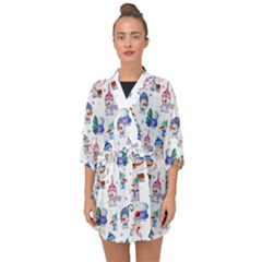 Cute Snowmen Celebrate New Year Half Sleeve Chiffon Kimono by SychEva