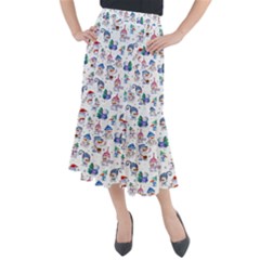 Cute Snowmen Celebrate New Year Midi Mermaid Skirt by SychEva