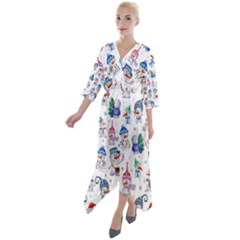 Cute Snowmen Celebrate New Year Quarter Sleeve Wrap Front Maxi Dress by SychEva