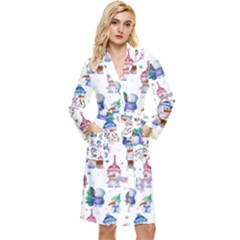 Cute Snowmen Celebrate New Year Long Sleeve Velour Robe by SychEva