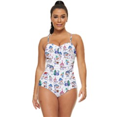 Cute Snowmen Celebrate New Year Retro Full Coverage Swimsuit by SychEva