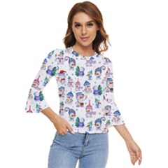 Cute Snowmen Celebrate New Year Bell Sleeve Top