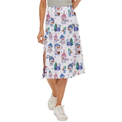 Cute Snowmen Celebrate New Year Midi Panel Skirt by SychEva