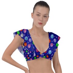 Christmas Balls Plunge Frill Sleeve Bikini Top by SychEva