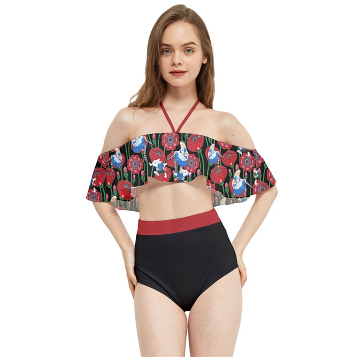 Alice in wonderland flower Halter Flowy Bikini Set 