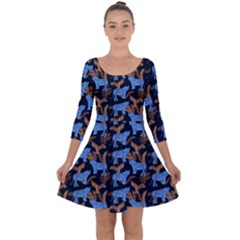 Blue Tigers Quarter Sleeve Skater Dress by SychEva