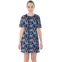 Blue Tigers Sixties Short Sleeve Mini Dress by SychEva