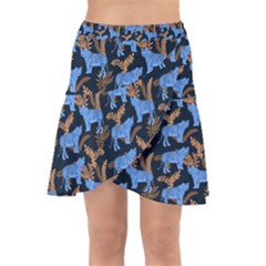 Blue Tigers Wrap Front Skirt by SychEva