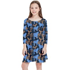 Blue Tigers Kids  Quarter Sleeve Skater Dress by SychEva