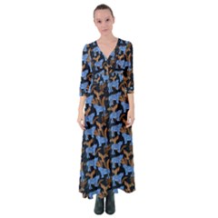 Blue Tigers Button Up Maxi Dress by SychEva