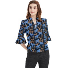 Blue Tigers Loose Horn Sleeve Chiffon Blouse