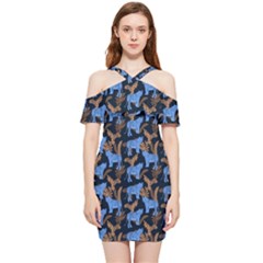 Blue Tigers Shoulder Frill Bodycon Summer Dress by SychEva