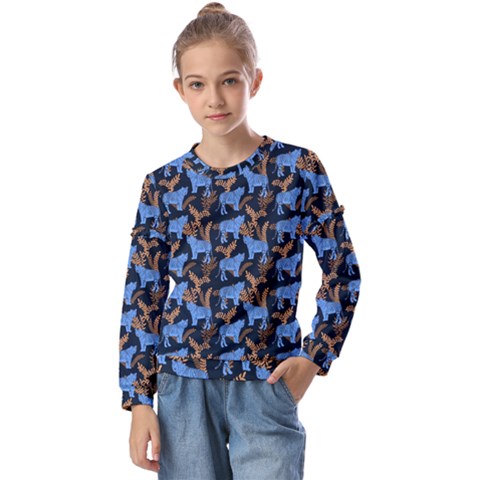 Blue Tigers Kids  Long Sleeve Tee With Frill  by SychEva