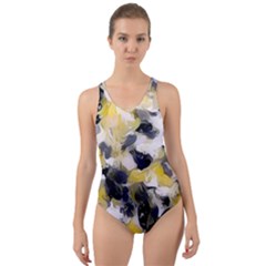 Black, Gray And Yellow Swirls  Cut-out Back One Piece Swimsuit by Khoncepts