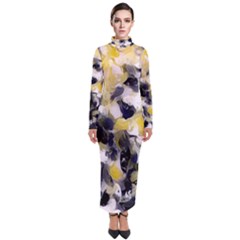 Black, Gray And Yellow Swirls  Turtleneck Maxi Dress