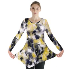 Black, Gray And Yellow Swirls  Long Sleeve Tunic  by Khoncepts