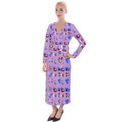 Pink 50s Pattern Velvet Maxi Wrap Dress by NerdySparkleGoth