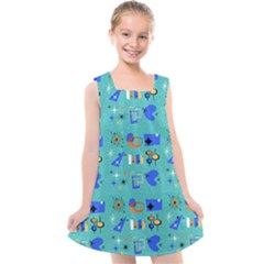 Green 50s Pattern Kids  Cross Back Dress by NerdySparkleGoth