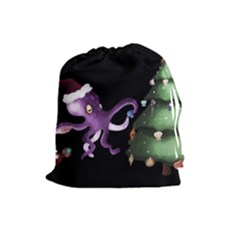 Octopus Black Drawstring Pouch (large) by Blueketchupshop