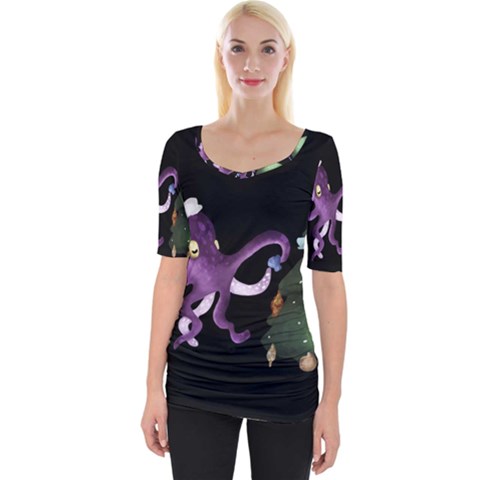 Octopus Black Wide Neckline Tee by Blueketchupshop