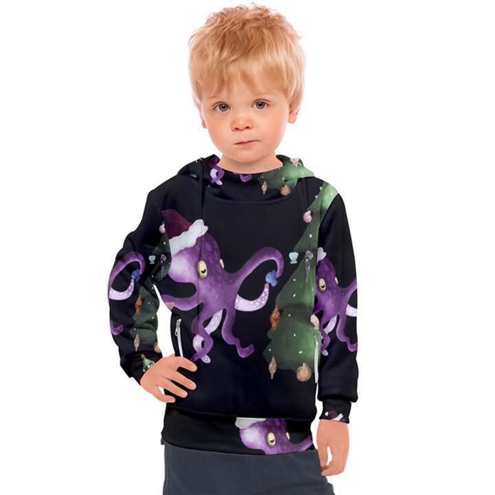 Octopus Black Kids  Hooded Pullover