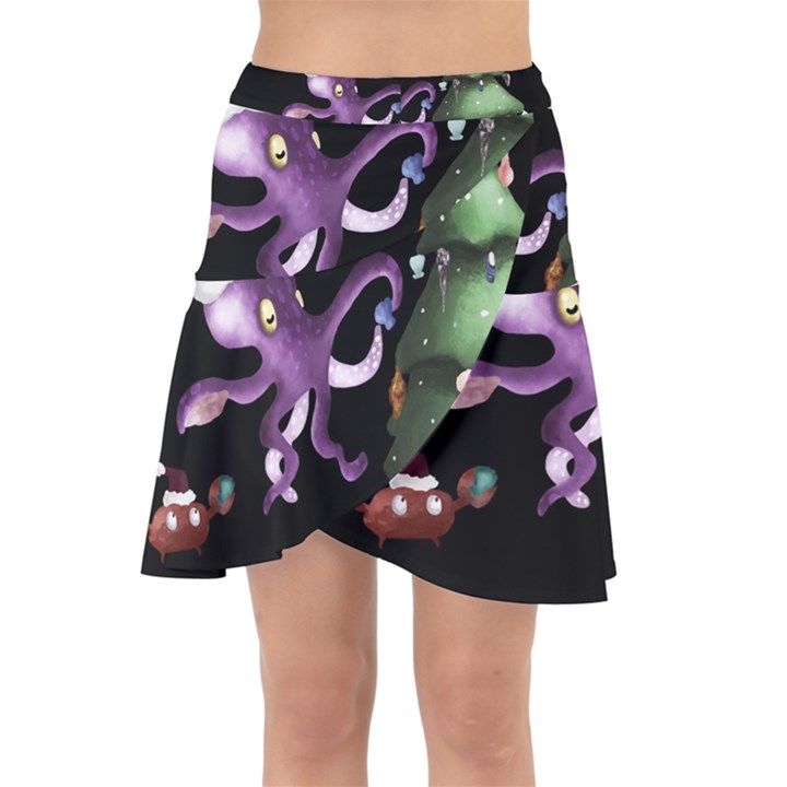 Octopus Black Wrap Front Skirt