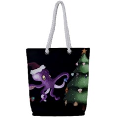 Octopus Black Full Print Rope Handle Tote (small) by Blueketchupshop