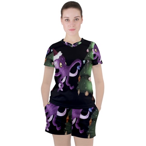 Octopus Black Women s Tee And Shorts Set by Blueketchupshop