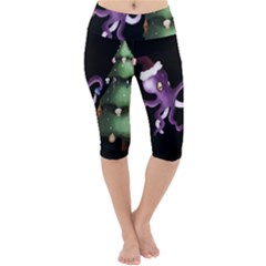 Octopus Black Lightweight Velour Cropped Yoga Leggings