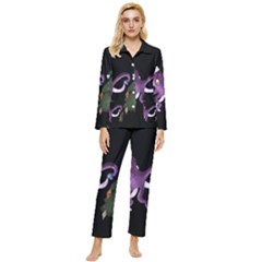 Octopus Black Womens  Long Sleeve Velvet Pocket Pajamas Set by Blueketchupshop