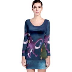 Octopus Color Long Sleeve Velvet Bodycon Dress