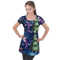 Octopus Color Puff Sleeve Tunic Top by Blueketchupshop