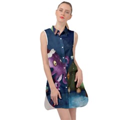 Octopus Color Sleeveless Shirt Dress by Blueketchupshop