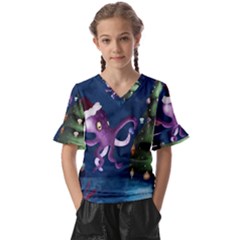 Octopus Color Kids  V-neck Horn Sleeve Blouse by Blueketchupshop