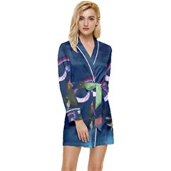 Octopus Color Long Sleeve Satin Robe